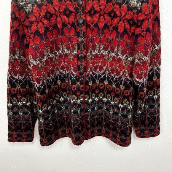 Intiwara 100% Alpaca Wool Red Multi Color Cardigan Sweater Handmade Bolivia Sz M - Picture 3 of 10